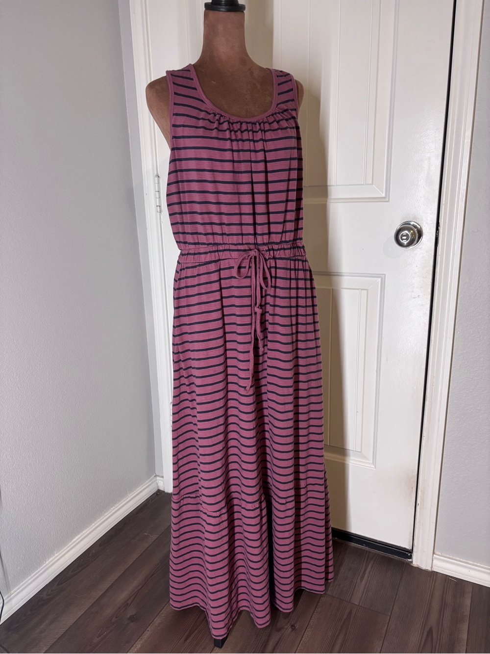 Pact Mauve Pink and Black Striped Maxi Dress with Pockets
